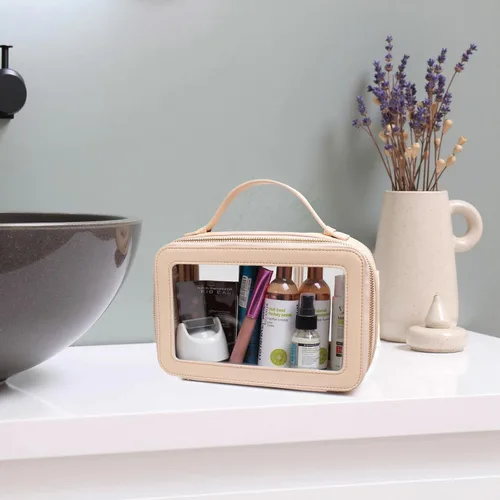 Vista 7 de LETGO Bolsas de maquillaje transparentes, bolsa de aseo aprobada por la TSA con cremallera, organizador de maquillaje transparente para artículos