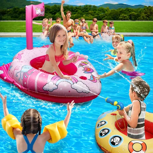 Vista 6 de HopeRock Flotadores de piscina de unicornio para niños pequeños y niños, con pistola de agua, juguetes de piscina para niñas de 3 a 8 años, juguetes