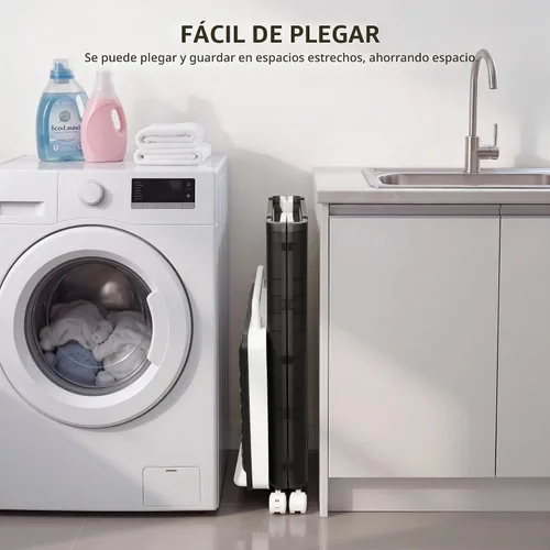 Vista 7 de VECELO Cesta de lavandería con ruedas y tapa, cesta plegable de plástico con asa, carrito de lavandería dividido rodante para espacios pequeños Negro