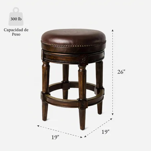 Vista 3 de Maven Lane Pullman Taburete de mostrador sin espalda de 26 pulgadas, juego de 2 taburetes giratorios con reposapiés, marco de madera maciza marrón