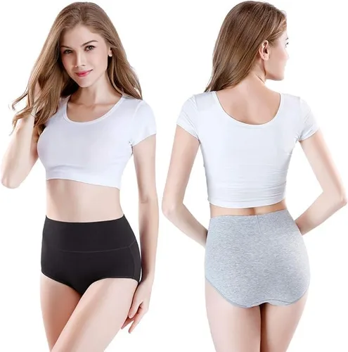 Vista 2 de wirarpa Ropa interior de algodón para mujer, de cintura alta, cobertura completa, paquete de 4 unidades (talla regular y grande)