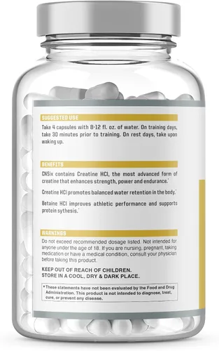 Vista 3 de CNSix Cápsulas de creatina por NutraOne - Creatina HCL para ayudar a desarrollar músculo magro* (600 mg - 200 cápsulas)