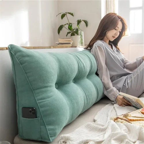Vista 4 de Almohada triangular para cabecero de lectura, cojín de cuña, almohada grande para cama / almohada de lectura para sentarse en reposo en cama, Marrón