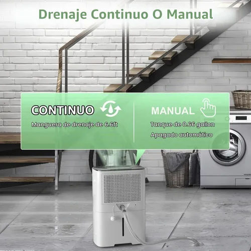 Vista 7 de HOGARLABS Deshumidificadores de 30 pintas para el hogar y sótanos, con 3 modos de funcionamiento, protección contra desbordamiento y apagado