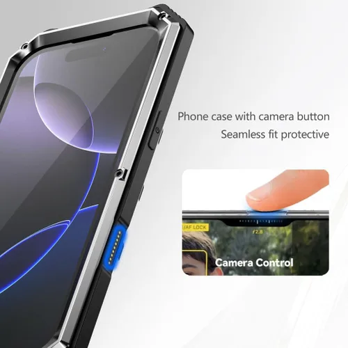 Vista 7 de Metal Case for iPhone 17 Pro Max/17 Pro/Air/17, Heavy Duty Screen Protector Cover with Kickstand Military Shock Protection Shell,Silver,17 Plateado