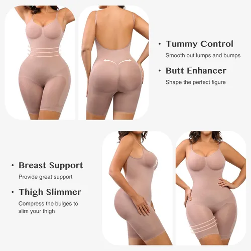 Vista 4 de FeelinGirl Body de espalda baja para mujer, con control de abdomen, sin costuras, moldeador de cuerpo