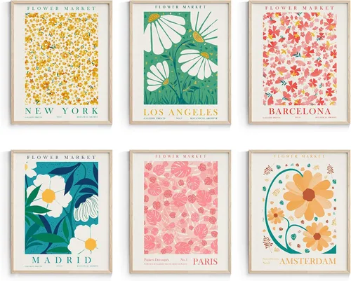 Vista 7 de Habseligkeit Láminas de Arte de Pared Danés Pastel Rosa, Pósteres de Arte de Pared Boho Matisse para Exposición, Pósteres de Mercado de Flores