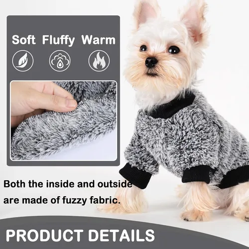 Vista 2 de Suéteres para perros pequeños, niña, perro macho, suéter, forro polar suave, ropa de invierno para mascotas, niño, niña, sudaderas de felpa, Negro