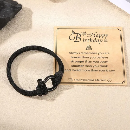 Vista 3 de Joyas y tarjetas de regalo de cumpleaños para hombres, adolescentes, niños, pulsera náutica negra, regalo de feliz cumpleaños para 13, 14, 15, 16