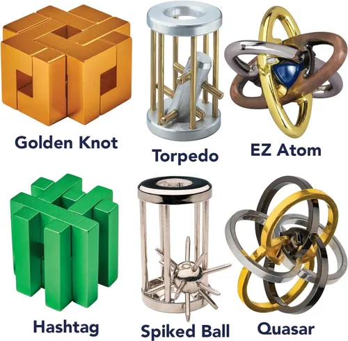 Vista 7 de Bits and Pieces Rompecabezas de metal para el cerebro – rompecabezas de desenmarañamiento de hashtag verde, rompecabezas de montaje 3D para adultos