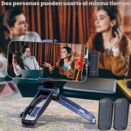 Vista 5 de 2 micrófonos de solapa inalámbricos 3 en 1 para iPhone, iPad, USB C, Android, portátil, con estuche de carga, clip en la solapa, mini micrófono