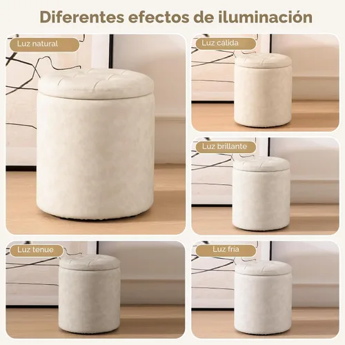 Vista 4 de oakvivo Otomana redonda de piel sintética con almacenamiento de 12.6" de ancho x 14.17" de alto y 14.76" de ancho x 17.32" de alto, juego de 2, mesa