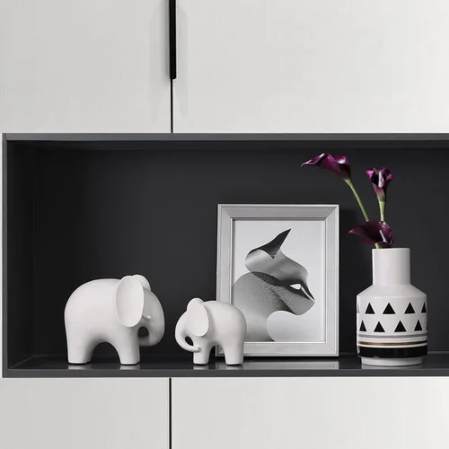 Vista 5 de Decoración de estatua de elefante, figuras de elefante de cerámica simple, decoración creativa para el hogar para sala de estar, estilo moderno