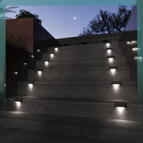 Vista 2 de GIGALUMI - Luces solares para cubierta al aire libre, paquete de 16, impermeables, LED, luces solares para escaleras, escalones, vallas, Blanco frío
