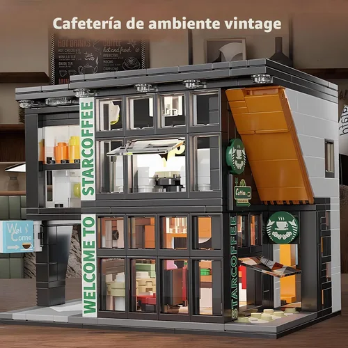 Vista 4 de CSNRHG - Bloques de construcción de juguete, vista de la calle de una cafetería, modelo de arquitectura de la ciudad, juego de construcción