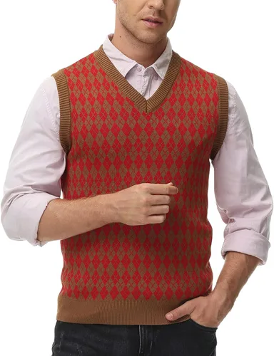 Vista 5 de PJ PAUL JONES Chaleco casual de rombos con cuello en V, sin mangas, para hombre