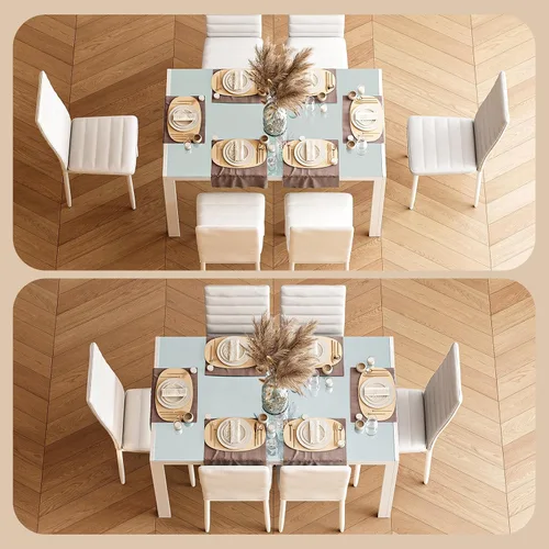 Vista 7 de Bealife - Juego de mesa de comedor de cocina para 6, vidrio templado Blanco