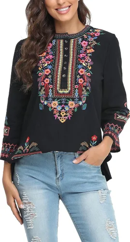 Vista 5 de YZXDORWJ Camisa bordada mexicana para mujer