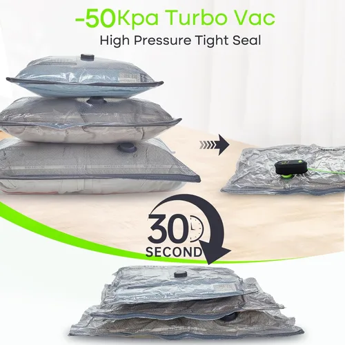 Vista 4 de 9 Pack Bolsas de Almacenamiento al Vacío de Viaje con Bomba Eléctrica USB, Bolsas de Tamaño de Equipaje de Mano de Ahorro de Espacio para Ropa