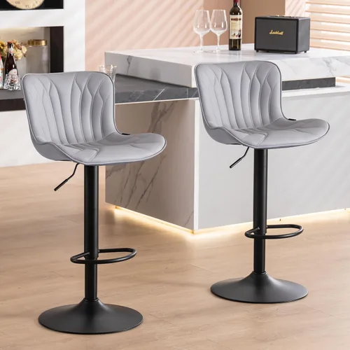 Vista 18 de YOUNIKE Juego de 2 taburetes de bar marrones modernos giratorios de altura de mostrador con respaldo alto ajustable para cocina, taburetes de bar
