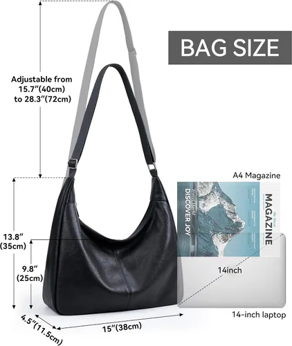 Vista 7 de WLLWOO - Bolso de mano de cuero vegano vintage para mujer, estilo casual, suave, bolso cruzado para el trabajo diario