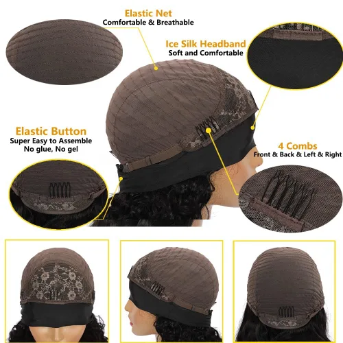 Vista 2 de Peluca rizada con diadema de cabello humano sin encaje frontal, pelucas rizadas para mujeres negras, cabello humano sin pegamento, 100% cabello
