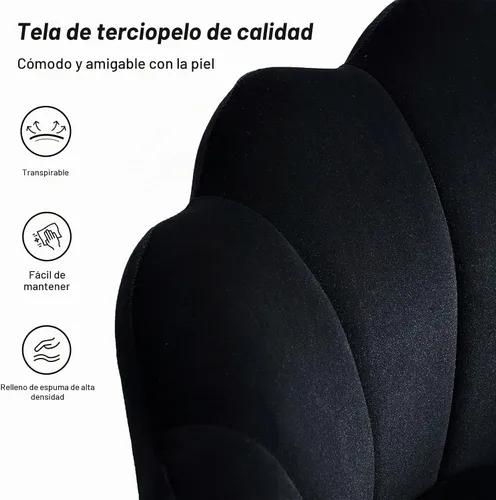 Vista 4 de HULALA HOME Silla decorativa moderna de terciopelo con respaldo en forma de concha, bonito sillón para sala de estar, dormitorio con patas doradas