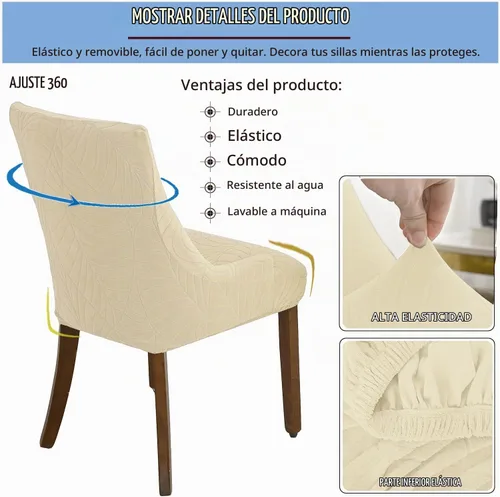 Vista 3 de Wingback - Funda para silla impermeable, funda de jacquard elástica (beige, 1 unidad)