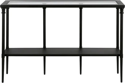 Vista 3 de Dafna - Mesa consola rectangular de 45 pulgadas de ancho en bronce ennegrecido Two-tier design with glass top adds stylish storage and display