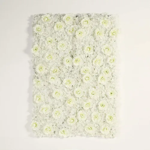 Vista 2 de Paquete de 12 tapetes artificiales de follaje sintético de 33 pies cuadrados, panel de hortensias y rosas, telón de fondo de flores para boda, Crema