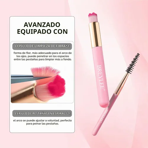 Vista 7 de BREYLEE Champú para pestañas de 100 ml para extensiones de pestañas, secador de pestañas en abanico + botella de enjuague + cepillos + puff