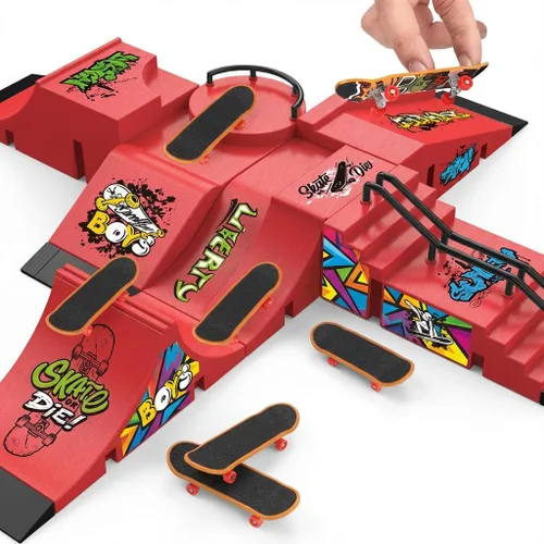 Vista 6 de Fingerboard Skate Park Set – Compatible con patinetas Tech Deck – 6 rampas, 6 diapasones y obstáculos – Ideal para entusiastas del diapasón