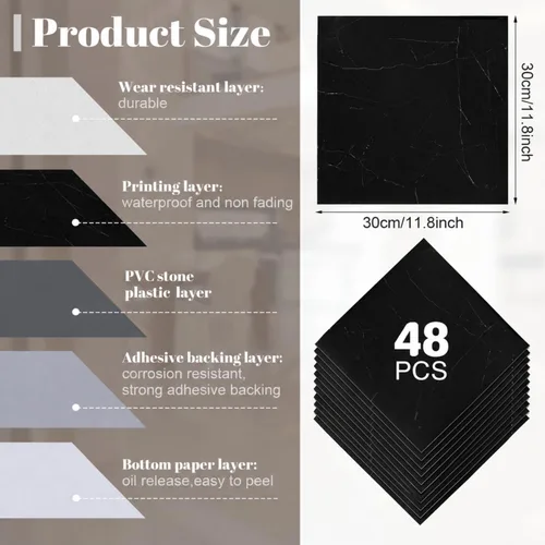 Vista 2 de Spiareal 48 piezas de azulejos de despegar y pegar para el suelo de vinilo de 12 x 12 pulgadas, autoadhesivos, impermeables, de bricolaje para baño