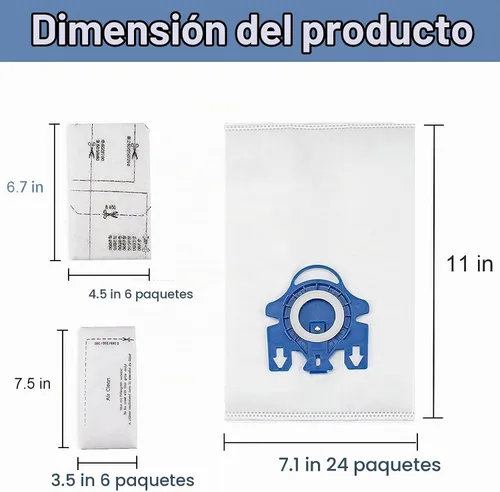 Vista 4 de Paquete de 24 bolsas de vacío 3D Airclean GN compatibles con Miele Classic C1, Complete C1, Complete C2, Complete C3, S400i S600 S2 S5 S8 Series, 6