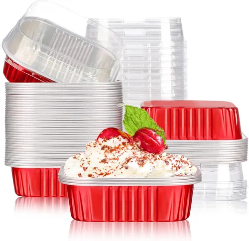 Vista 8 de EUSOAR Mini moldes para tartas con tapas, 12.3 onzas, 12.2 fl oz, 50 unidades cuadradas de aluminio para cupcakes con tapas, papel de aluminio