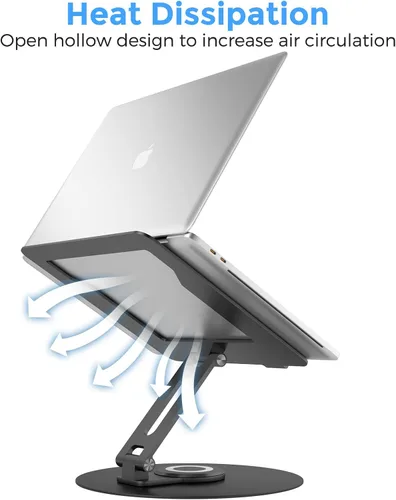Vista 7 de Soporte giratorio para computadora portátil para escritorio, soporte de computadora de aluminio de altura ajustable con base giratoria de 360