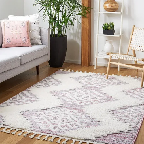 Vista 18 de SAFAVIEH - Alfombra de acento de la colección de borlas marroquíes Shag - 2'3" x 4', marfil y marrón, estilo bohemio, no suelta pelo y de fácil