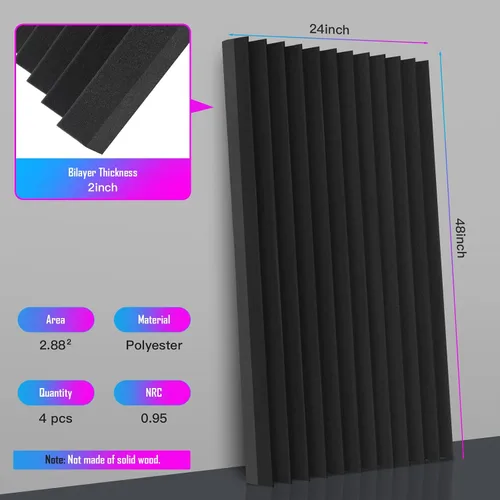 Vista 10 de 4 Pack Sound Proof Foam Panels, 48"×24"×2" Soundproof Wall Panels