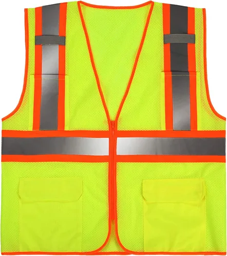 Vista 6 de Chaleco de seguridad reflectante de alta visibilidad con cremallera y bolsillos O/Y, Naranja