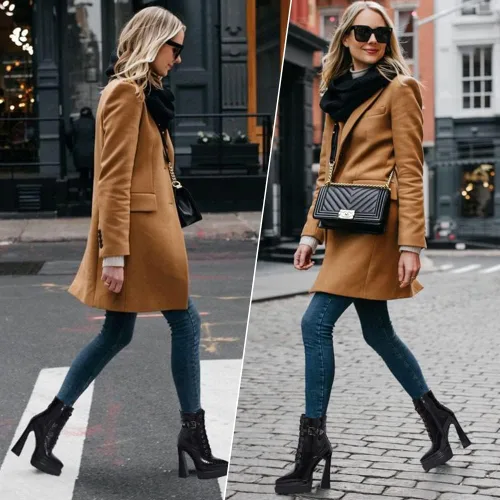Vista 3 de Mattiventon Botas de plataforma para mujer, tacón grueso, punta puntiaguda, botines con cordones al tobillo