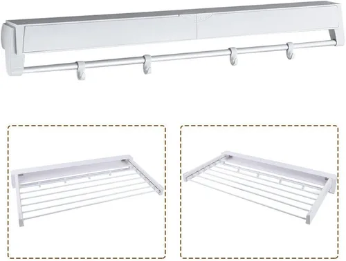 Vista 3 de Tendedero plegable para colgar en la pared, plegable, para interiores, con 7 varillas, para lavandería o baño