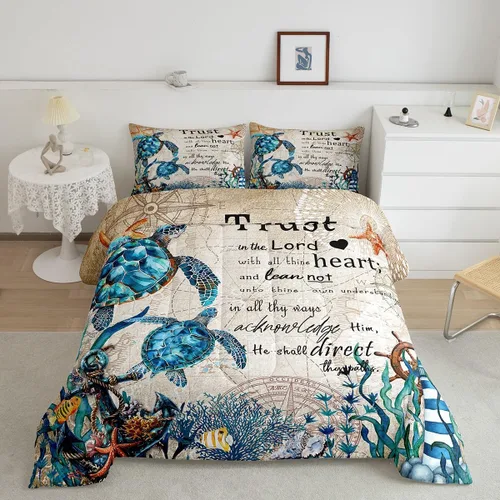 Vista 26 de Juego de edredón Lake House tamaño Twin, juego de ropa de cama náutica de navegación con ancla de 2 piezas para decoración de habitación de niños