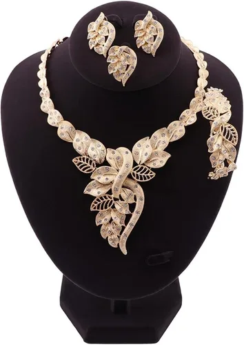 Vista 2 de NA African Dubai Gold Jewelry Nigerian Crystal Necklace Hoop Earrings Ring Women Italian Bridal Jewelry Sets Wedding Accessories