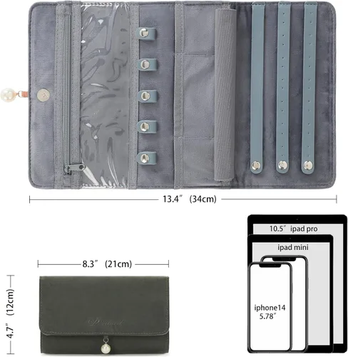 Vista 3 de HOMEHIVE Rollo organizador de joyas de viaje plegable, exquisito organizador de joyas portátil para collares de viaje, anillos, aretes, relojes