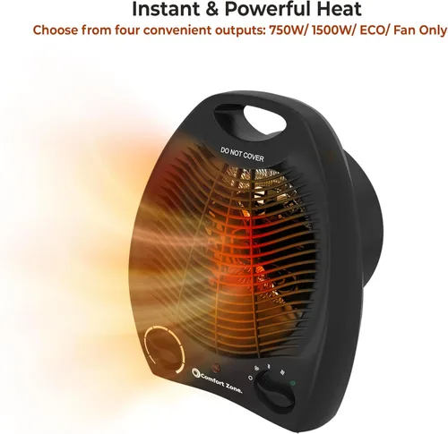 Vista 5 de Comfort Zone Calentador de Espacio Portátil Eléctrico de Ventilador Forzado con Termostato Ajustable, Sensor de Sobrecalentamiento, Interruptor