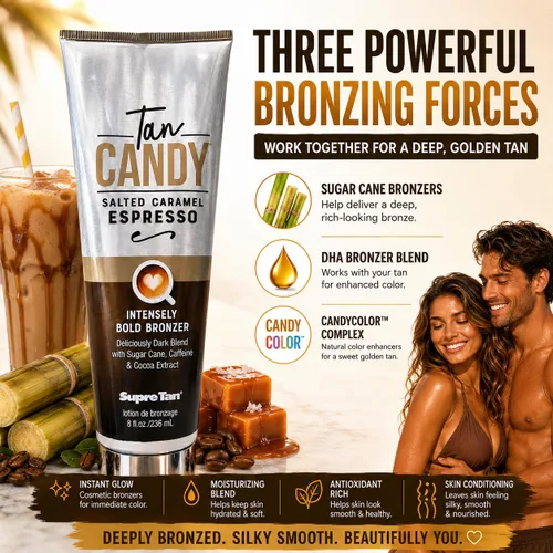 Vista 6 de Supre Tan Candy - Bronceador intenso intenso intenso con sabor a caramelo salado, mezcla oscura, 8.5 onzas