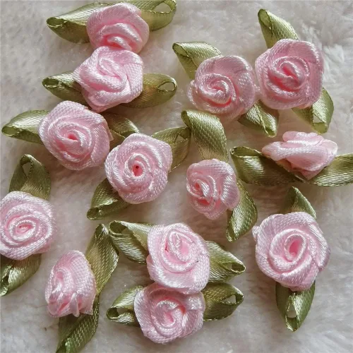 Vista 15 de 200 unids/lote mini lazos de cinta rosas flor raso rosetas tela adorno artificial apliques costura artesanía bricolaje hecho a mano decoración