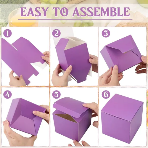 Vista 3 de Zhehao - Paquete de 48 cajas de regalo pequeñas de 10,2 x 10,2 x 10,2 cm, cajas de papel kraft cúbicas coloridas al por mayor, con tapas