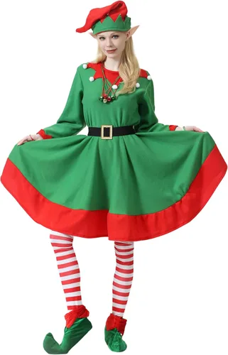 Vista 2 de JLFMYD 13 piezas de disfraz de elfo de Navidad para mujer, accesorio de elfo de Navidad, disfraz de elfo, vestido de mujer