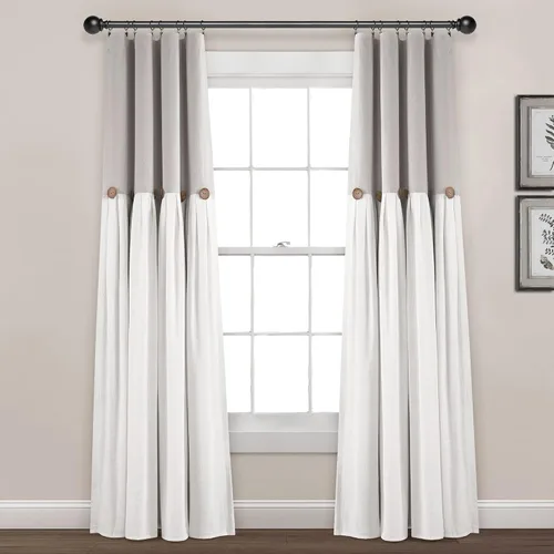 Vista 17 de Lush Decor - Cortinas de lino con botones de estilo granja, panel individual, diseño plisado de dos tonos de 40 pulgadas de ancho x 108 pulgadas